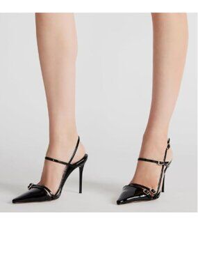 YDN Black Pointy Toe Strappy Slingback Pumps Buckle Up High Stiletto Heels Shoes